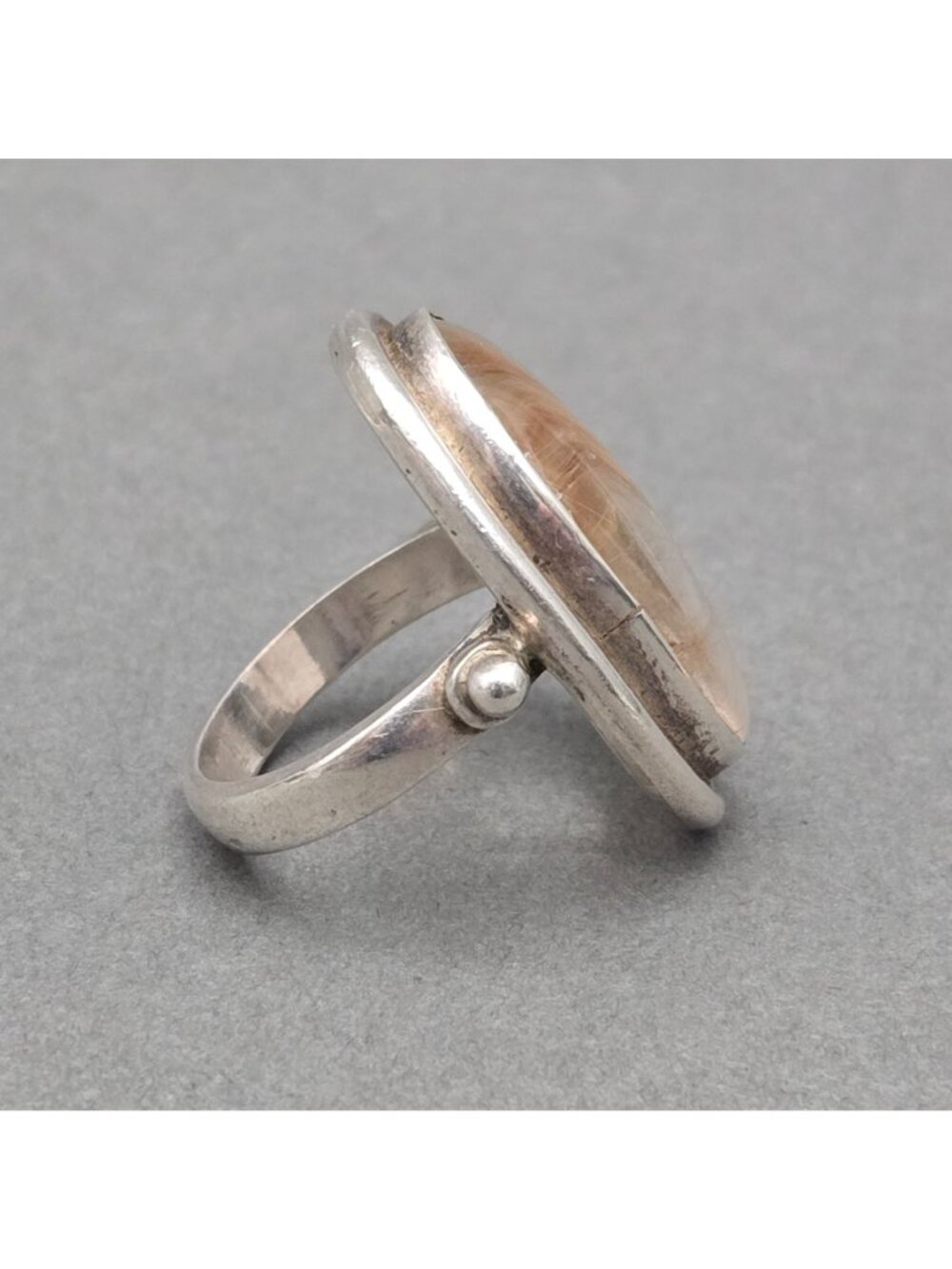 Vintage Sterling Silver Rutilated Quartz Ring Size 7.5 Modernist Statement - Picture 2 of 14